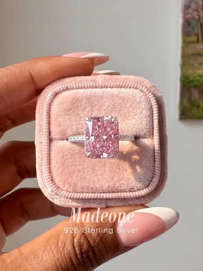Bague carrée unique et brillante en argent sterling 925 avec zircon pour femme