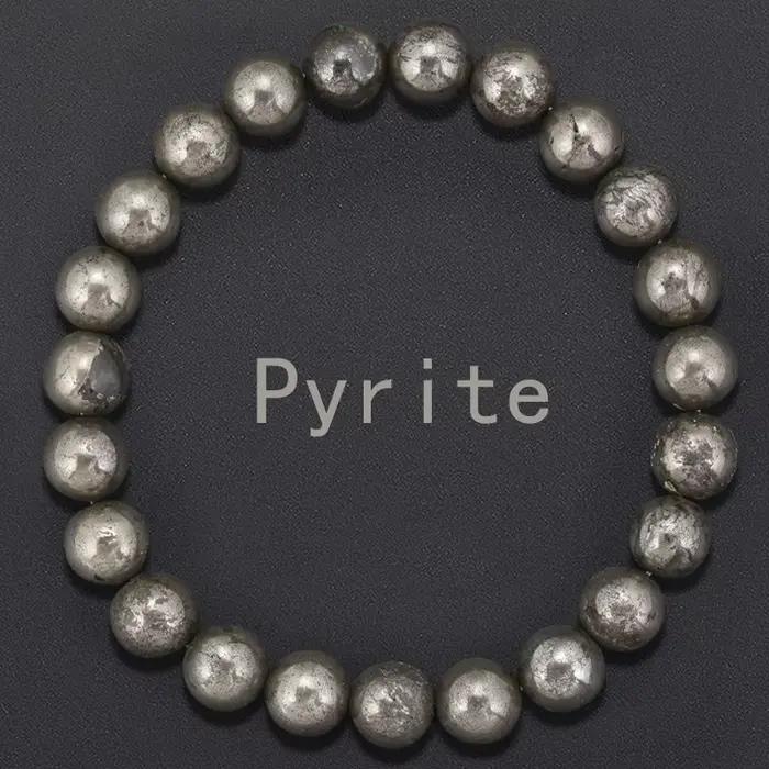 Bracelets perlés en pierre de pyrite pour hommes et femmes, pierre d'hématite naturelle, brin de min