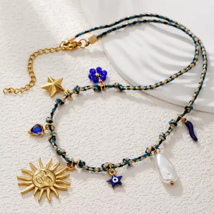Collier pendentif style marin pour femmes avec chaîne tissée à la main et breloques pour vacances d'été fêtes plage vêtements de festival cadeau pour elle