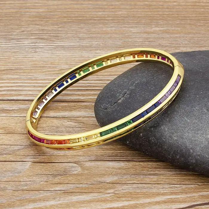 AIBEF – Bracelets à breloques arc-en-ciel en strass, manchette en cuivre et zircone, bijoux de haute qualité, cadeau pour femmes et filles, nouvelle mode 2021