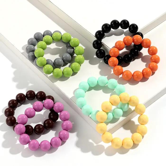 Grandes bracelets ronds en perles acryliques colorées pour femmes