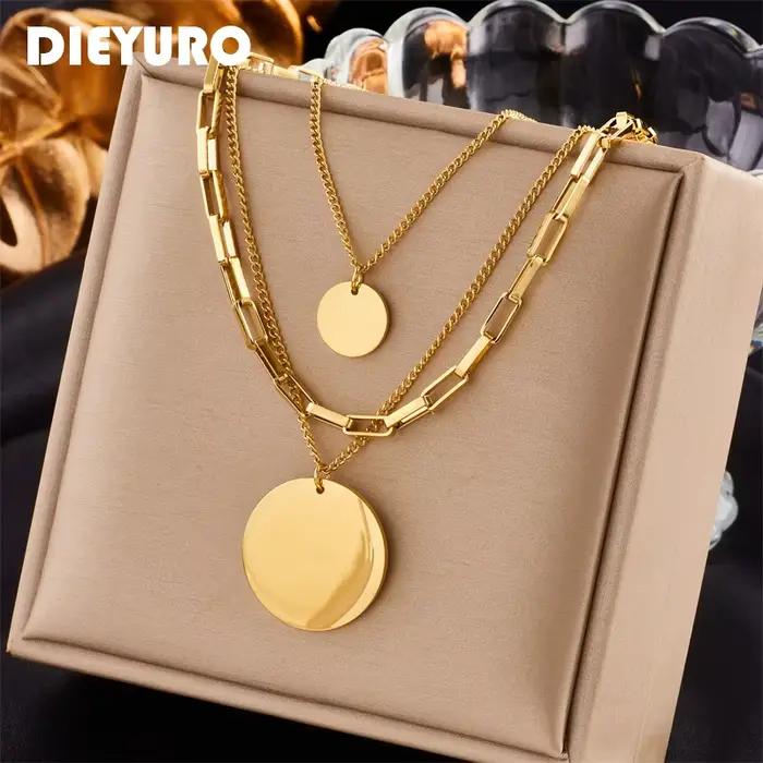 Pendentif rond en acier inoxydable couleur or pour femmes mode tracker d'humeur occasion spéciale colliers DIEYURO