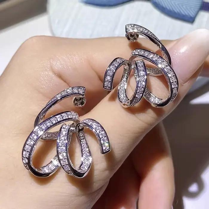 Boucles d'oreilles en forme de ruban pour femmes, bijoux de luxe en argent Sterling 925 et zircone b