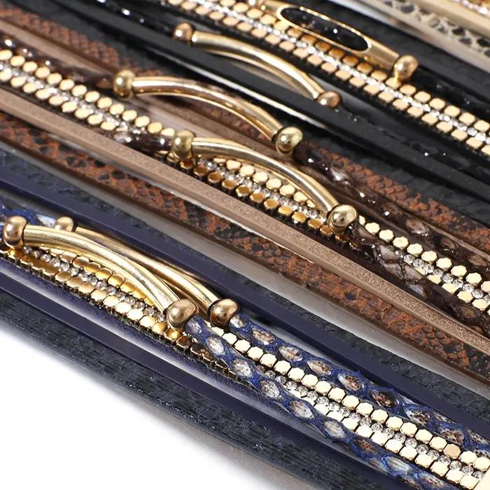 ALLYES cristal peau de serpent Bracelets en cuir pour femmes mode bohème multicouche bracelet à breloques