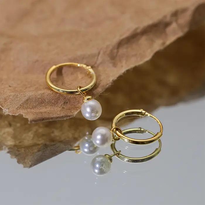 AIDE 925 argent Sterling Vintage Baroque perle cercle boucles d'oreille Piercing Huggie boucle d'ore