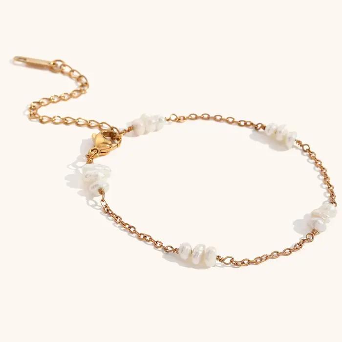 Bracelet en perles d'eau douce baroques en acier inoxydable plaqué or pour femmes élégantes occasions spéciales