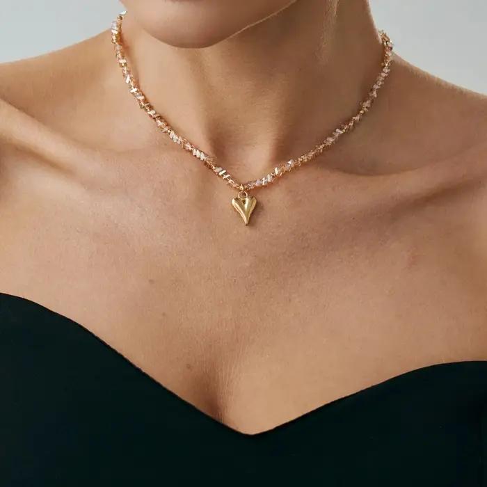 Collier avec pendentif en forme de cœur pour femmes, couleur or, style Boho, chaîne géométrique tran
