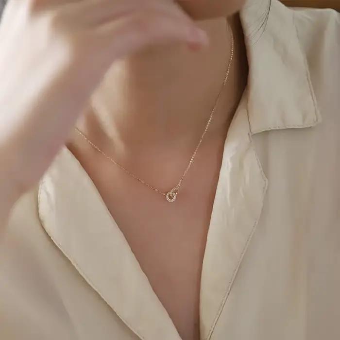 Collier en argent Sterling 925 avec diamant imbriqué