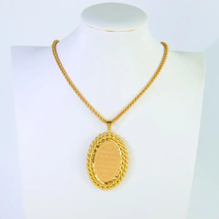 Collier de luxe Allah à la mode, pendentif plaqué or 21 carats, nouveaux pendentifs carrés de dubaï, bijoux de mariage arabe pour Ramadan