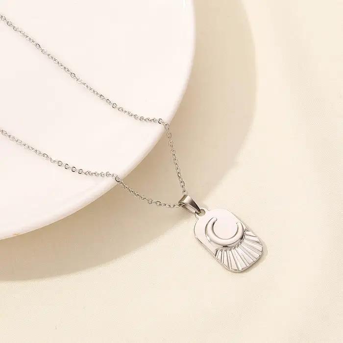 Collier Classique en Acier Inoxydable pour Homme et Femme, Bijoux Soleil, Lune, Étoile, 50cm, Penden