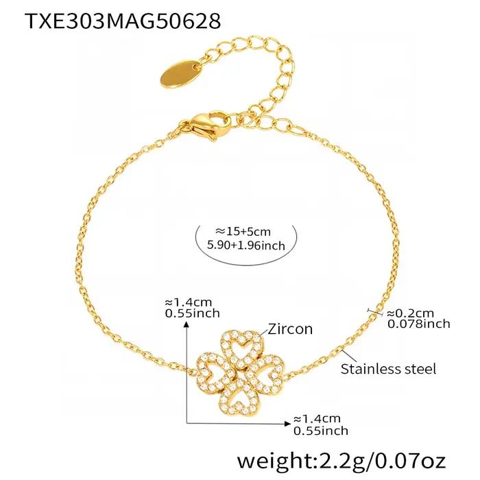 Collier classique Bracelet pour femmes, Design de pétales, en acier inoxydable plaqué or, chaîne éta