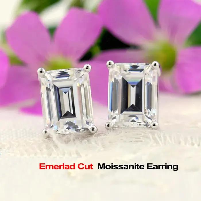 Boucles d'oreilles en Moissanite émeraude/radiante, 0.5-2ct, pour femmes et hommes, diamant scintill