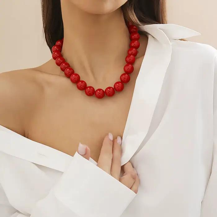 Collier Kpop Mode Grand Lisse Noir Rouge Perles Rondes Acrylique Tour De Cou Bijoux Sur Le Collier Occasions Spéciales
