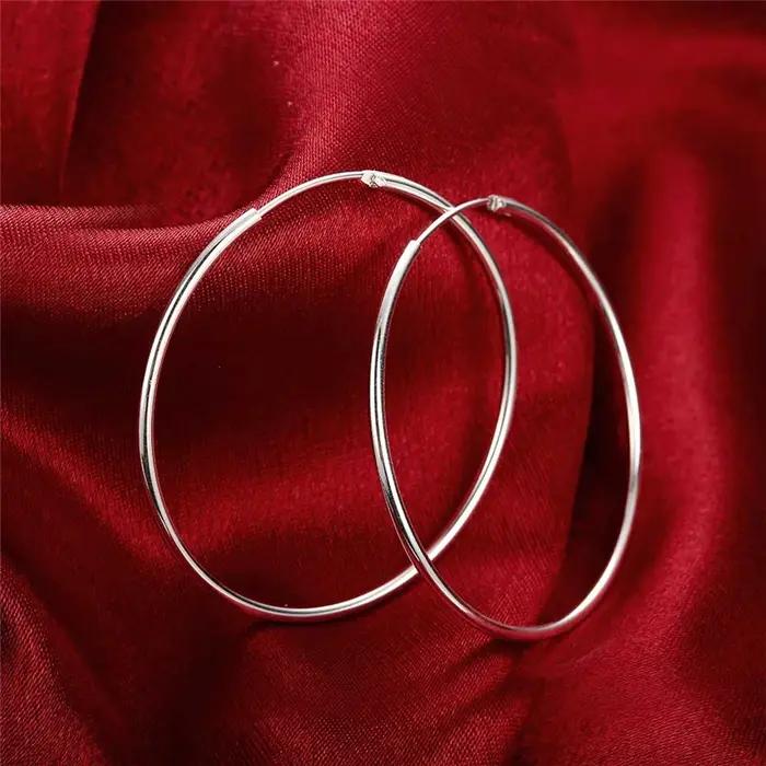 Cercle rond 35/50/60mm boucles d'oreilles couleur argent pour femme mariage fiançailles fête mode charme bijoux cadeau