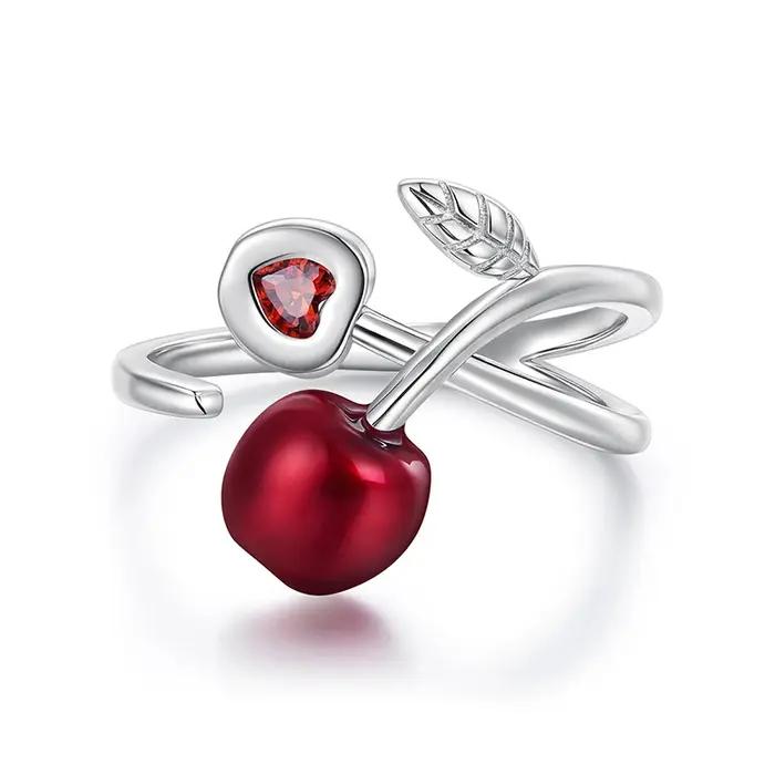 WOSTU – bague en argent Sterling 925 avec fruits cerise rouge