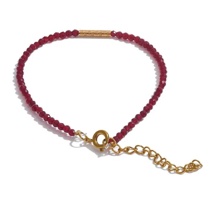 Yhpup Ancora Ankela Bracelet fin en cristal rouge mode populaire Bracelet exquis perles en acier ino