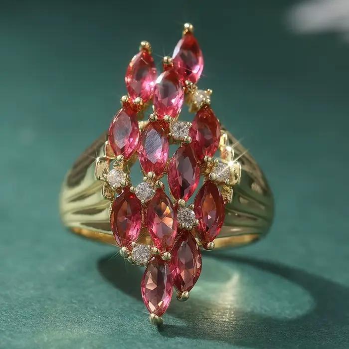 Superbe Bague en Zirconia Synthétique Rouge Rose pour Femme
