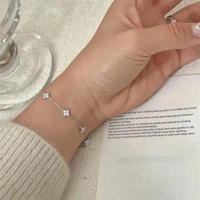Bracelet à fleurs en cristal en argent Sterling 925 pour femmes et filles