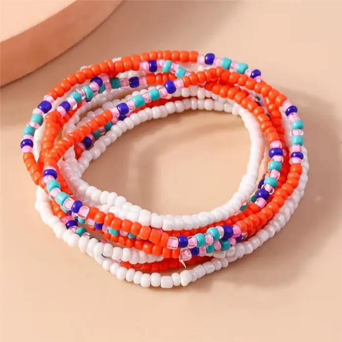 Bracelet bohème perlé coloré fait à la main pour femmes, joli bracelet de plage d'été, fleur arc-en-ciel, bijoux Boho pour filles, vente en gros