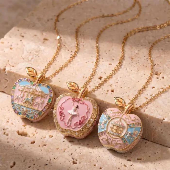 Collier en forme de pomme rouge doré pour femmes et filles style ballet simple et amusant bijou fantaisie occasion spéciale