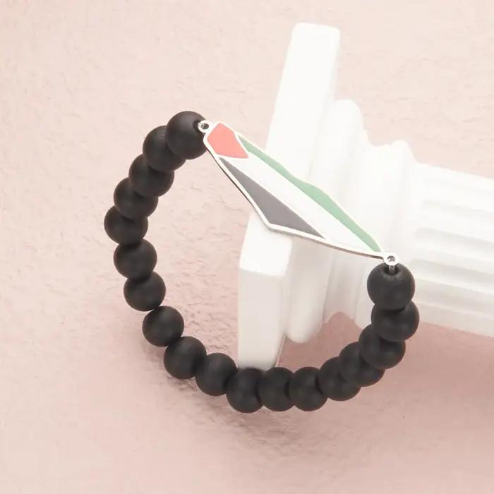 HNSP Palestine Bracelet de perles pour hommes chaîne à main en acier inoxydable
