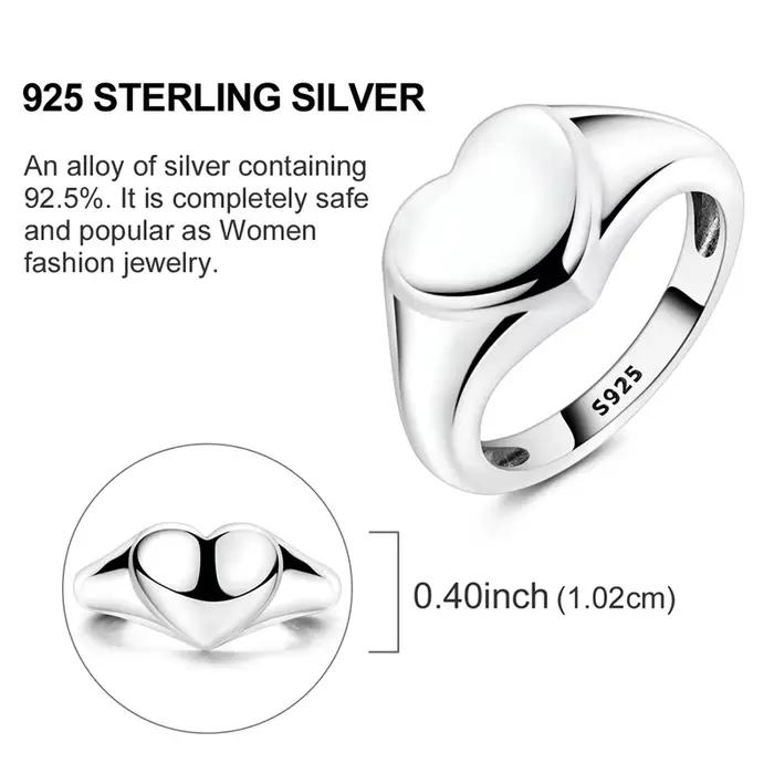 Bague originale en argent Sterling 925 avec cœur scintillant pour femmes et filles