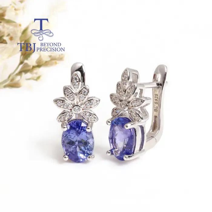 Boucles d'oreilles en argent regardé 925 avec tanzanite naturelle rare pour femme