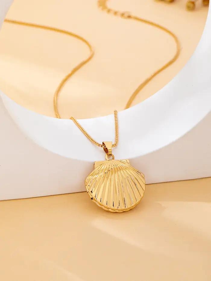 Collier pour femme à la mode de style bohème avec un pendentif en forme de coquillage qui peut être ouvert