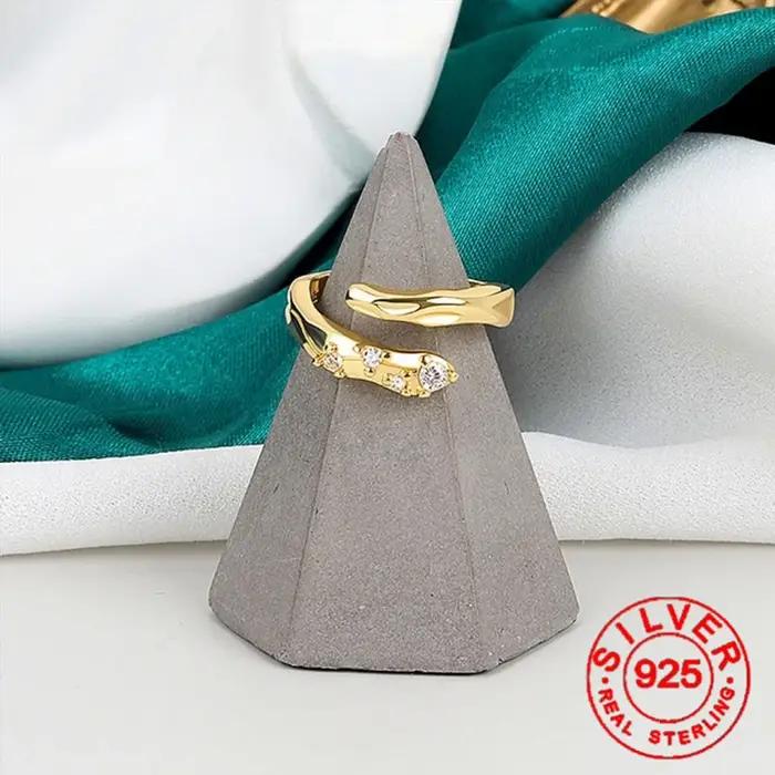 BFCLUB 925 Sivler couleur or carré Sotne Zircon anneaux pour femmes en détresse ouverture à la main