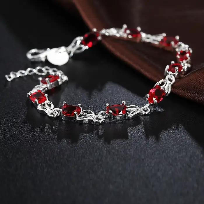 Bracelet de luxe en argent Sterling 925 avec cristaux rouges pour femmes