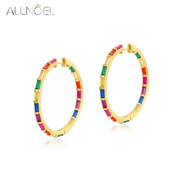 ALLNOEL – grandes boucles d'oreilles en argent Sterling 925 pour femmes, bijoux colorés en Zircon, cristal arc-en-ciel, plaqué or, nouveauté