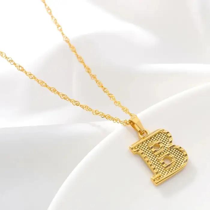Mode plaqué or 26 lettre initiale pendentif vague d'eau chaîne collier pour femmes hommes