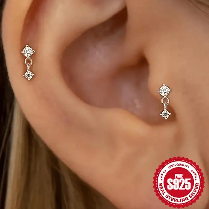 AIDE Labret en argent sterling 925 à double diamant fileté à l'intérieur • Boucle d'oreille à dos plat pour femme