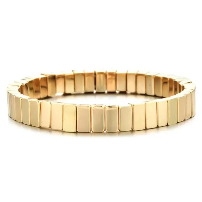 Nouveau néon arc-en-ciel Bracelet élastique émail carrelage Bracelets métal bohème Pulseras femmes mode