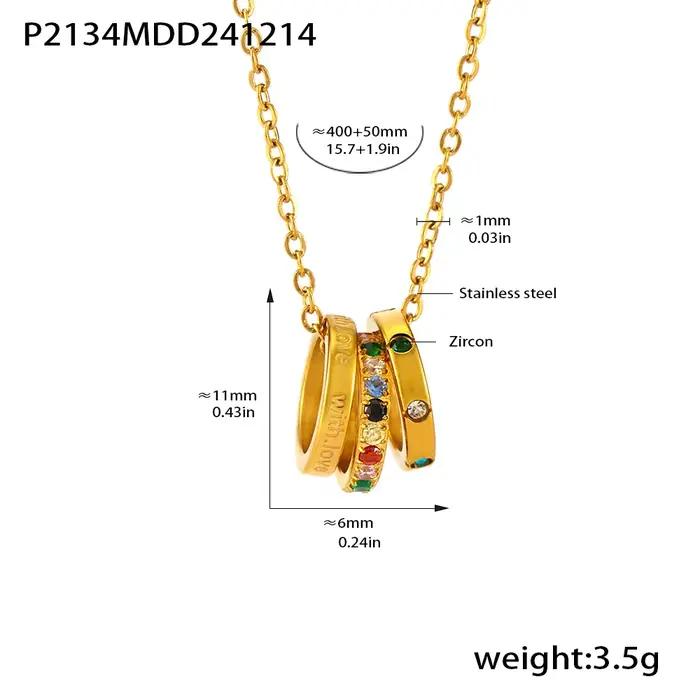 Pendentif Triple Rond en Acier Inoxydable Plaqué Or 18k pour Femme