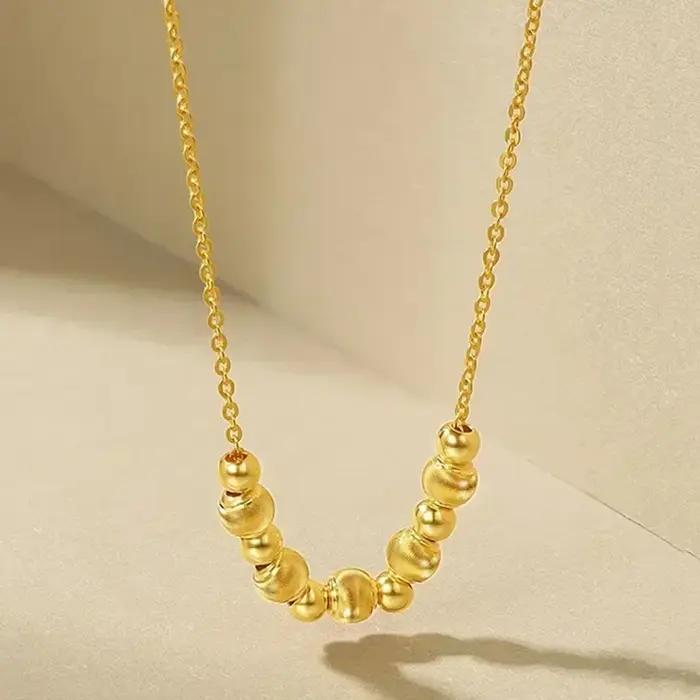 Collier en Or Pur de Haute Qualité avec Perles de Lampe en Œil de Chat 24K