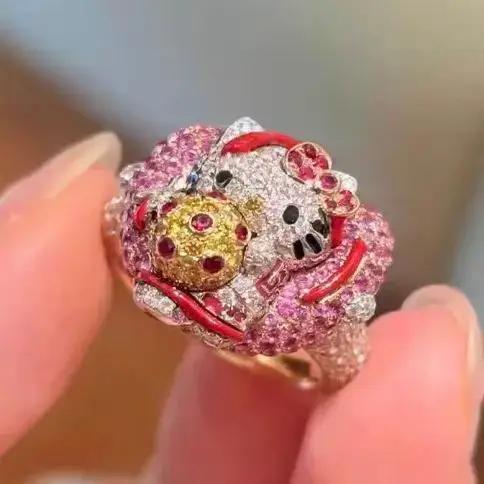 Bague Kawaii Chat Dessin Animé Cristaux Accessoire Cosplay Bijou Fantaisie Fête Femmes Filles Occasions Spéciales
