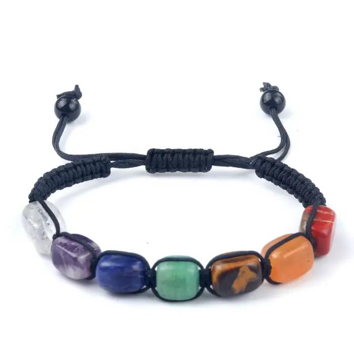 Bracelet 7 Chakras Traitement en Pierre Naturelle avec Perles Carrées Géométriques pour Femme Occasions Spéciales Relaxation Méditation