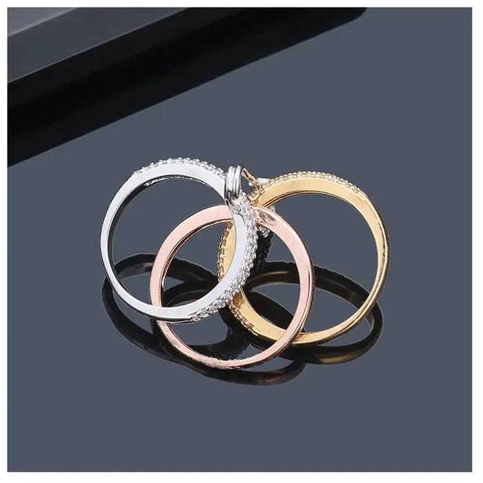 Bague détachable en Zircon incrusté de trois couches pour femmes