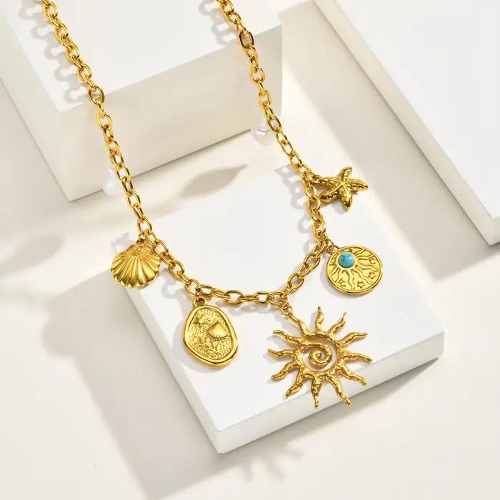 Collier Soleil, Acier Inoxydable Plaqué Or 18K