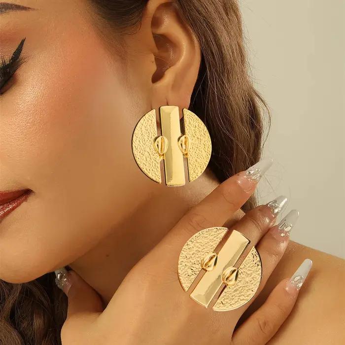 Boucles d'oreilles brésiliennes de couleur or avec bague, ensemble de bijoux pour fête, Design ajour
