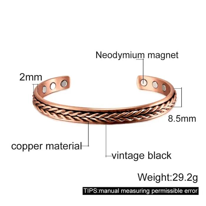Bracelet magnétique torsadé en cuivre pur ajustable pour homme et femme avec fonction thérapie magnétique pour bien-être et style moderne