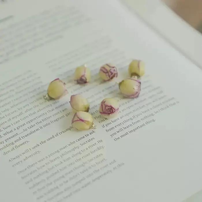 Boucles d'oreilles en époxy rose, accessoires de fleurs séchées, fleurs semi-finies, matériaux de br