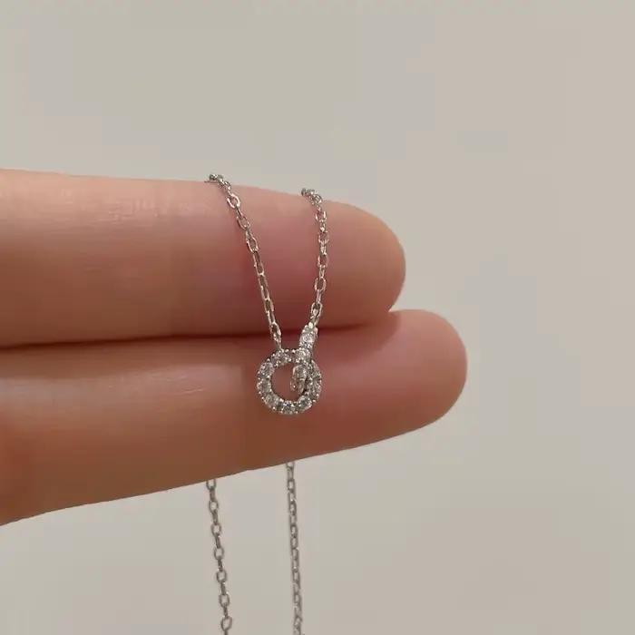 Collier en argent Sterling 925 avec diamant imbriqué, lumière de luxe, Double anneau, pendentif en Z