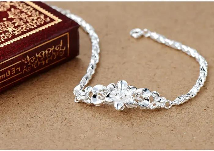Bracelet de Mariage Élégant pour Femme en Argent Sterling 925 avec Chaîne et Fleur – Vente en Gros