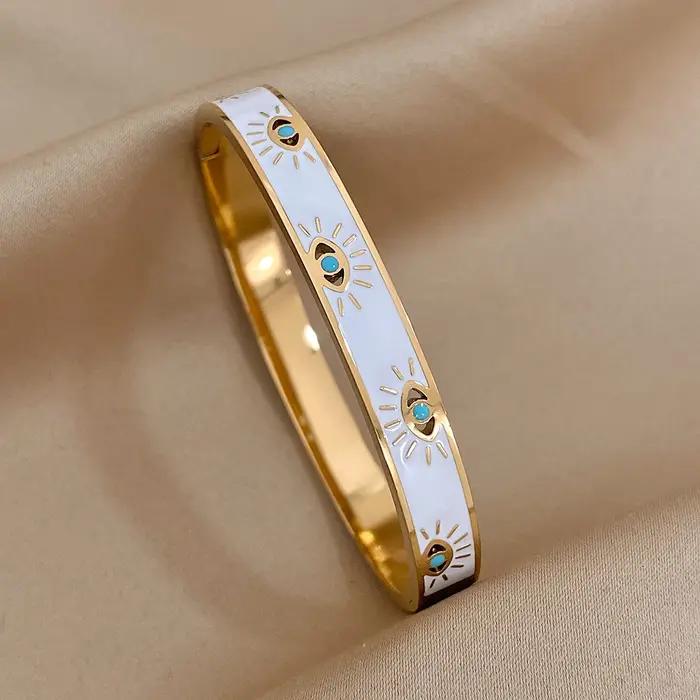 Bracelet Mauvais Œil en acier inoxydable doré à la mode pour femmes protection et élégance occasion spéciale cadeau