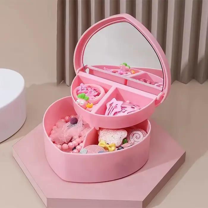 Boîte de rangement de bijoux en forme de cœur pour filles