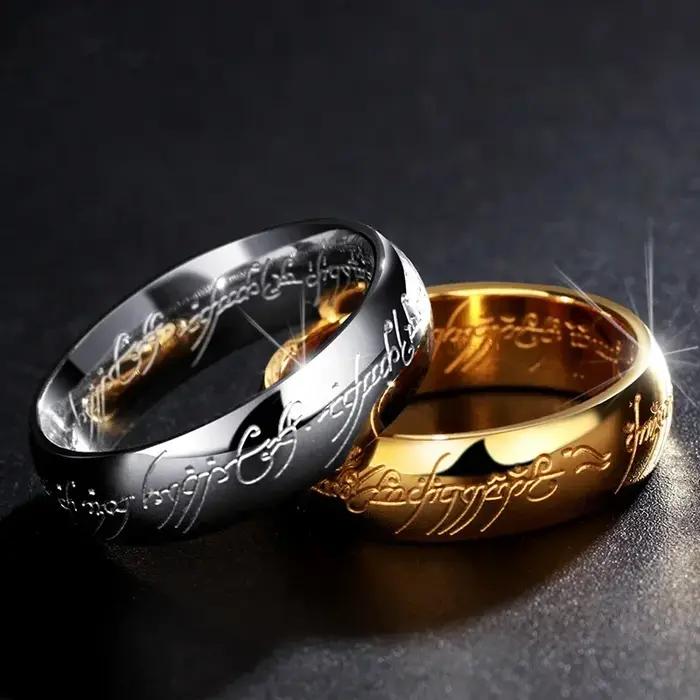 Seigneur des anneaux bague en acier inoxydable de pouvoir sculpté raffiné