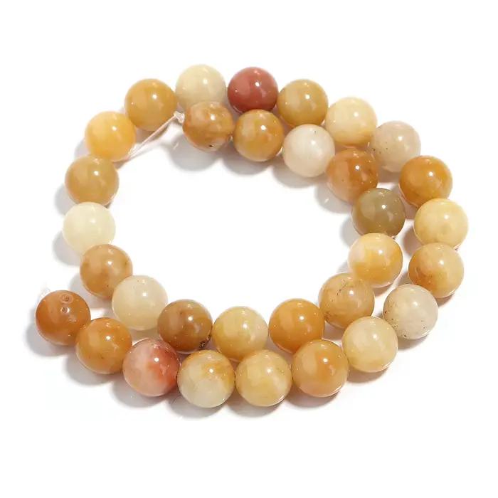 Louleur 1 brin perles en pierre naturelle Aventurine jaune perles de Jade pour bracelet à bricoler soi-même collier bijoux accessoires