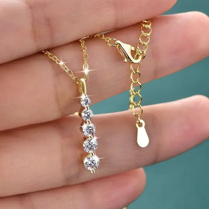 Lnngy – collier brillant en Moissanite à 5 pierres